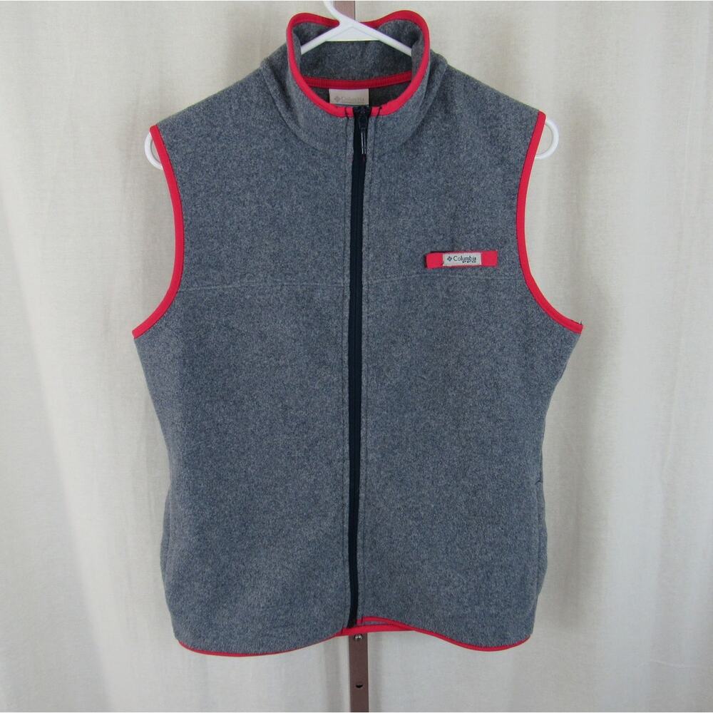 Columbia PFG Fleece Vest Full Zip Womens Small Gray Pink Outdoors Fishing Hiking